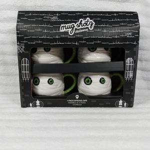 NIB Mug Shotz Halloween Mummy 4 Pack Espresso Cups Ceramic Mugs 3D Texture